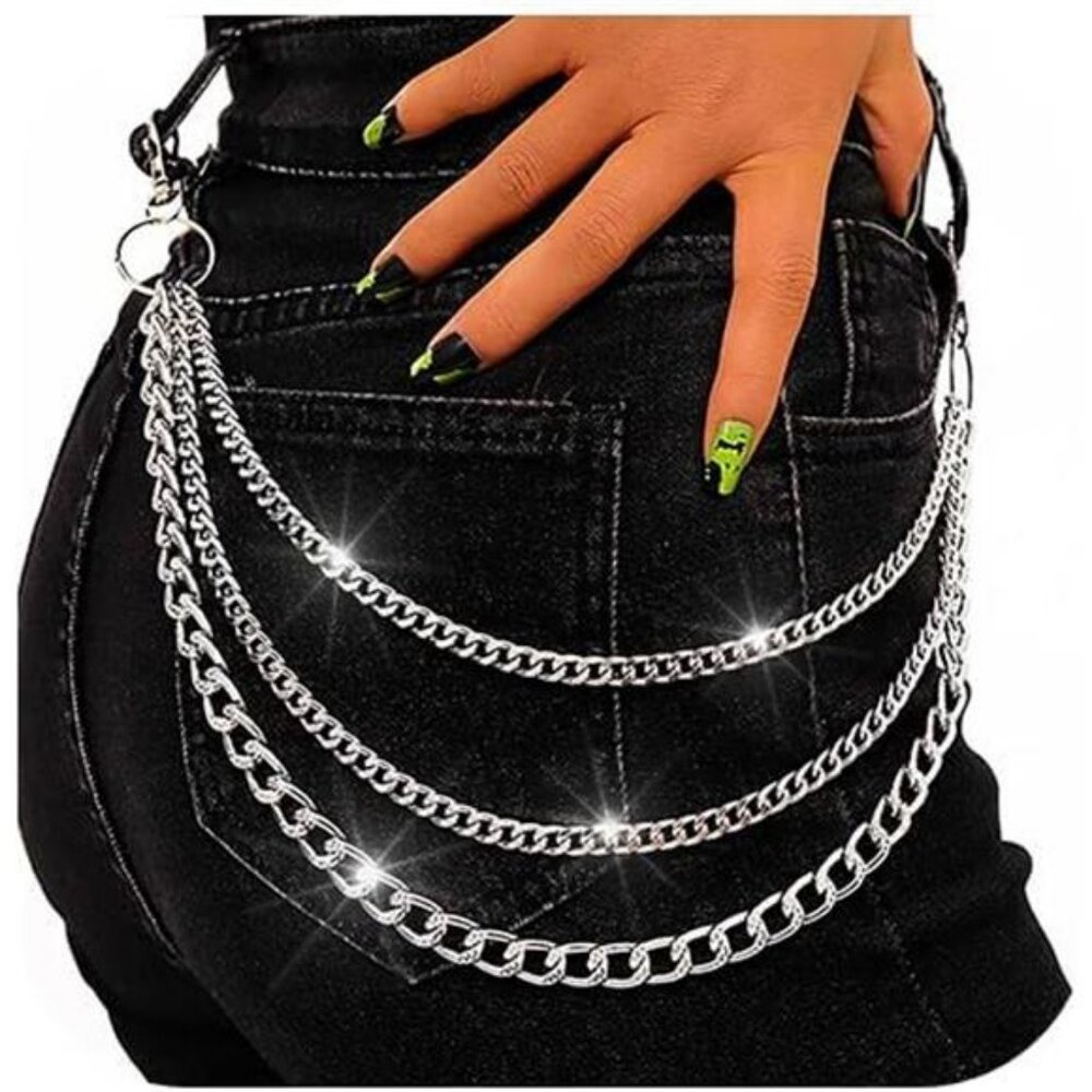 Punk Pants Chain Silver Jean Wallet Chains Layered Goth Belt Chain for Women
